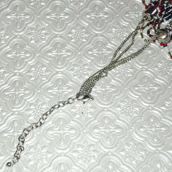 Red White Blue Beaded Necklace 17 Inch Length Patriotic Wear Woman's Jewlery - Picture 2 of 6